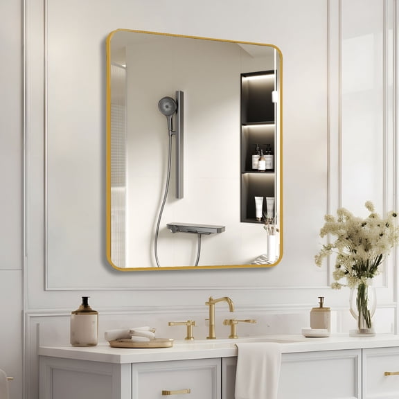 TOPCOMFY Mirrors 36x36 Inch Square Bathroom Wall Mirror Gold Metal Frame