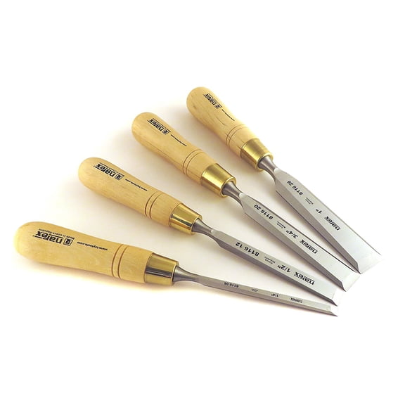 Narex 4 Pc Premium Imperial Bevel Edged Chisel Set: 1/4" - 1/2" - 3/4" - 1" with Hornbeam Handle 863251