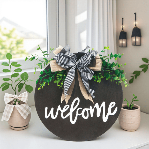 FELTECHELECTR Front Door Welcome Sign Black Wood Easy Maintenance Home Decor Safe Touch