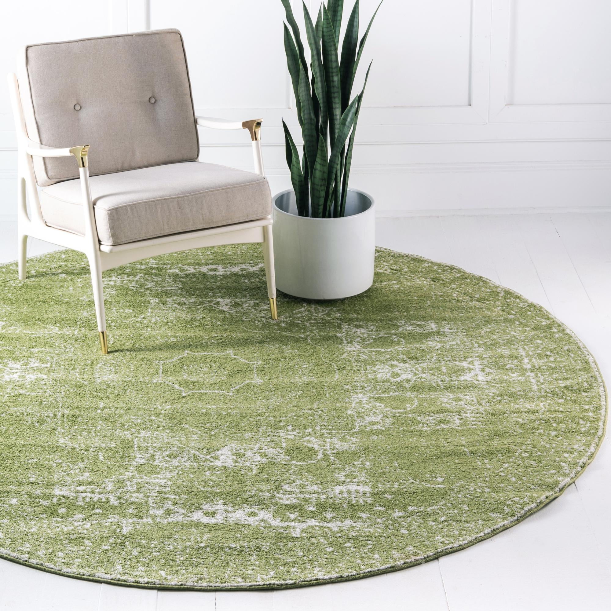 Dover Collection Rug 8 Ft Round Green LowPile Rug Perfect