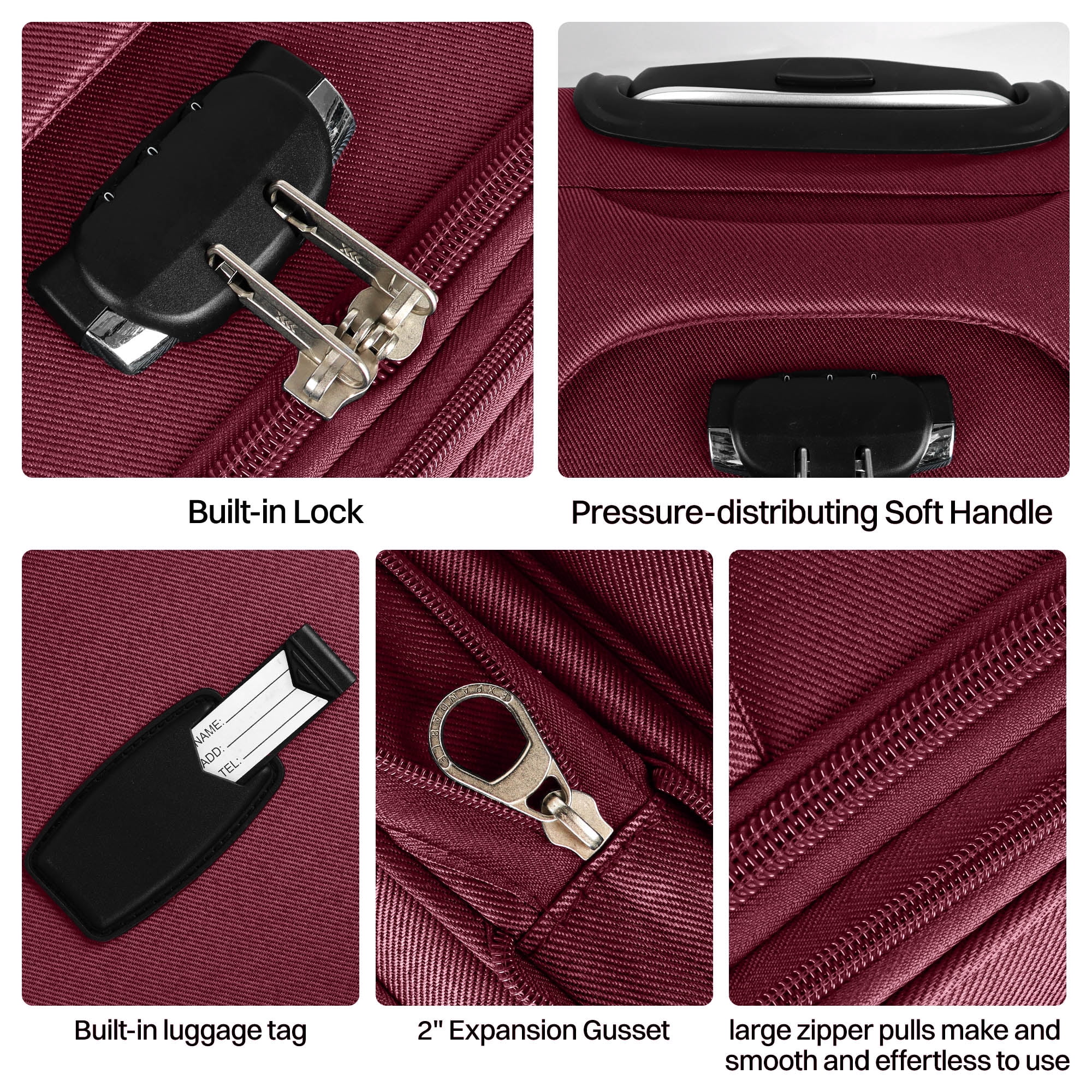 New York Xpress 2-Piece Softside Luggage Set Lightweight Expandable Spinner Suitcase, 20" Carry-on & 28" Checked, Burgundy/Grey, WD8815