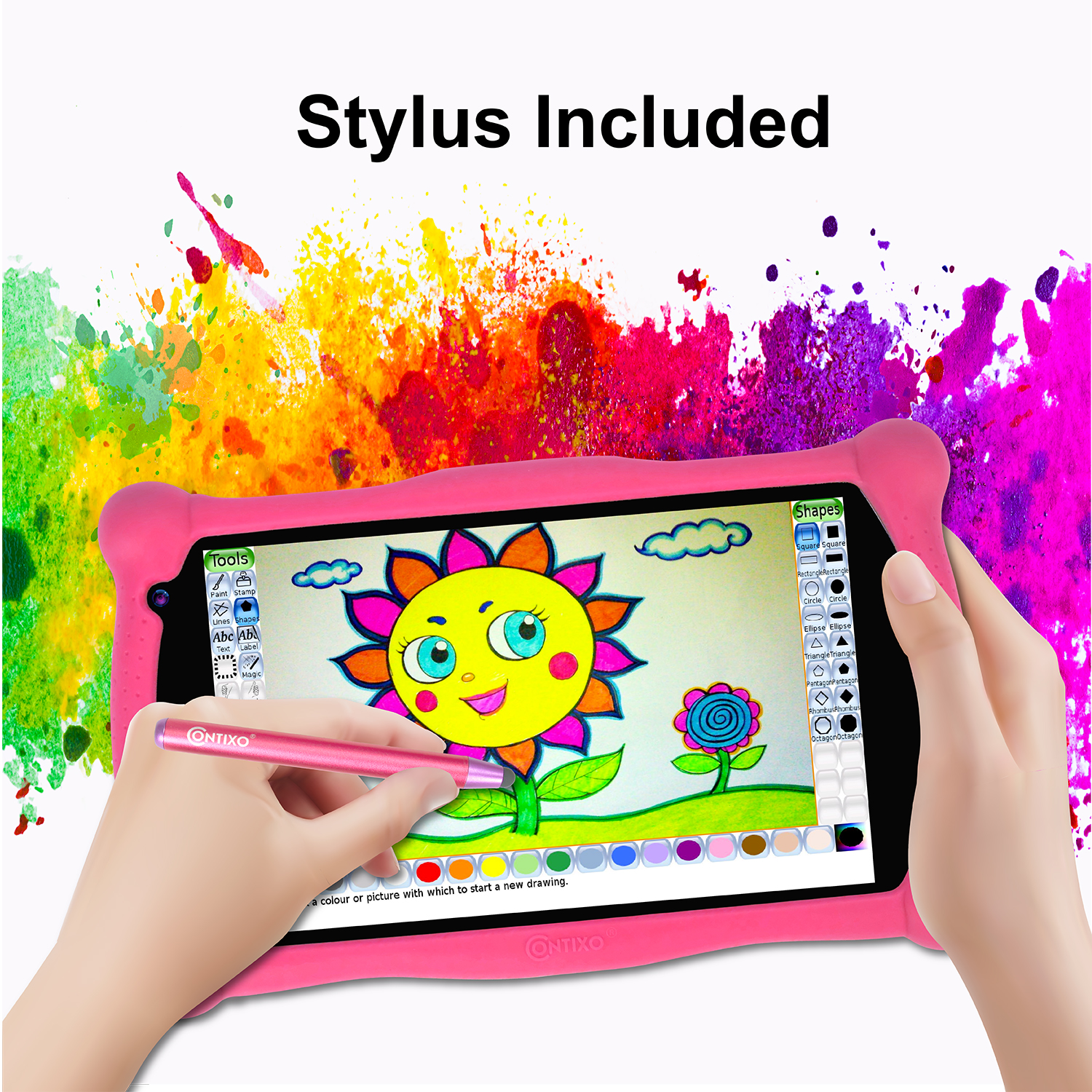 Contixo 7" Kids Tablet 32GB, 50+ Disney Storybooks, Protective Case w/ Kickstand & Stylus (2024 Model) - Pink - image 3 of 7