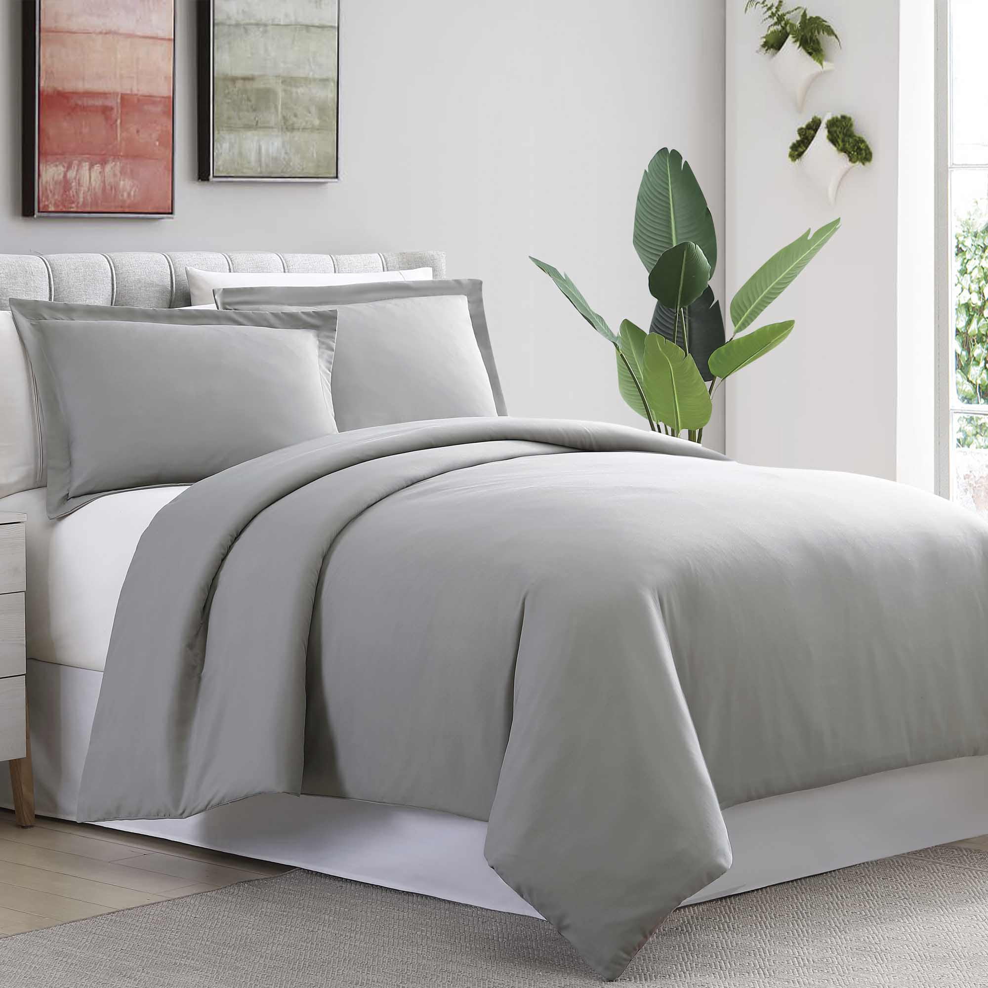 Sanctuary 3 Piece Ultra Plush Solid Duvet Set Gray Full Queen