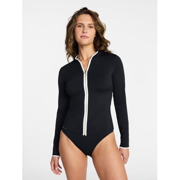 Time and Tru Women's and Women's Plus Size Sun Vest Coverup with Long Sleeves, Sizes XS-2X
