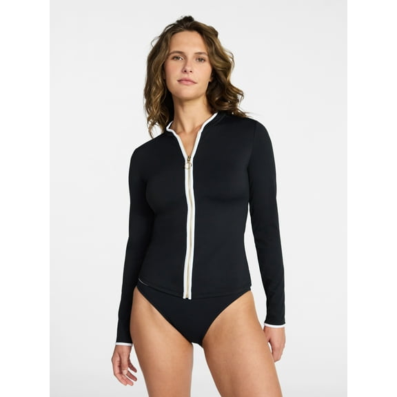 Time and Tru Women's and Women's Plus Size Sun Vest Coverup with Long Sleeves, Sizes XS-2X