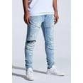 thumbnail image 2 of Crysp Denim Men's Bart Moto Distressed Rips Skinny Fit Stretch Denim Jeans (40, Light Blue), 2 of 6