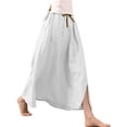 thumbnail image 5 of Cotton Linen Maxi Skirt, High Waisted Flowy Long Skirt with Side Slit, Casual Elastic Waist Drawstring Midi Skirt, Solid Color, 5 of 5