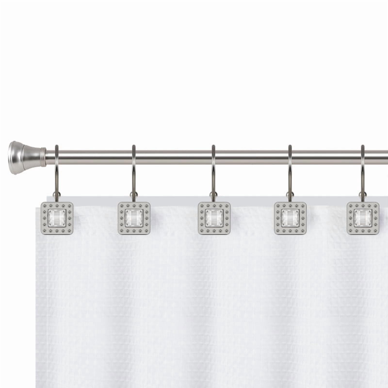 Utopia Alley Shower Rings, Double Shower Curtain Hooks for Bathroom, Rust Resistant Shower Curtain Hooks Rings, Crystal Design, Set of 12, Brushed Nickel