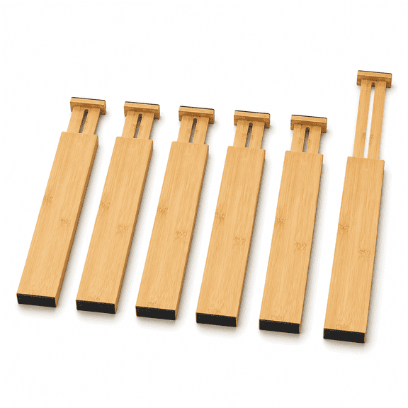 PLERISE Bamboo Drawer Dividers - Adjustable, Expandable, for Kitchen Bedroom Bathroom Dresser Office - 6 pack