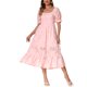 thumbnail image 2 of VESTIDO FLORAL TEXTURIZADO FLUIDO MIDI DE INSPIRE CHIC PARA MUJERES, CON MANGA CORTA ABULLONADA Y CUELLO CUADRADO FRUNCIDO, TALLA M, ROSA CLARO, 2 of 5