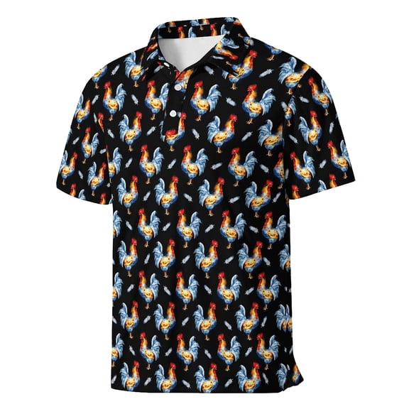 Men's Short Sleeve Polo Shirts with Button Front Print Classic Top