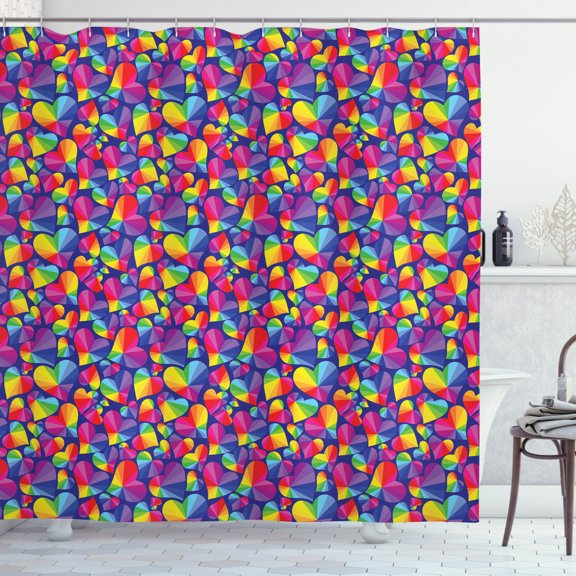 Ambesonne Hearts Shower Curtain, Rainbow Color Tone Heart, 69"Wx75"L, Multicolor
