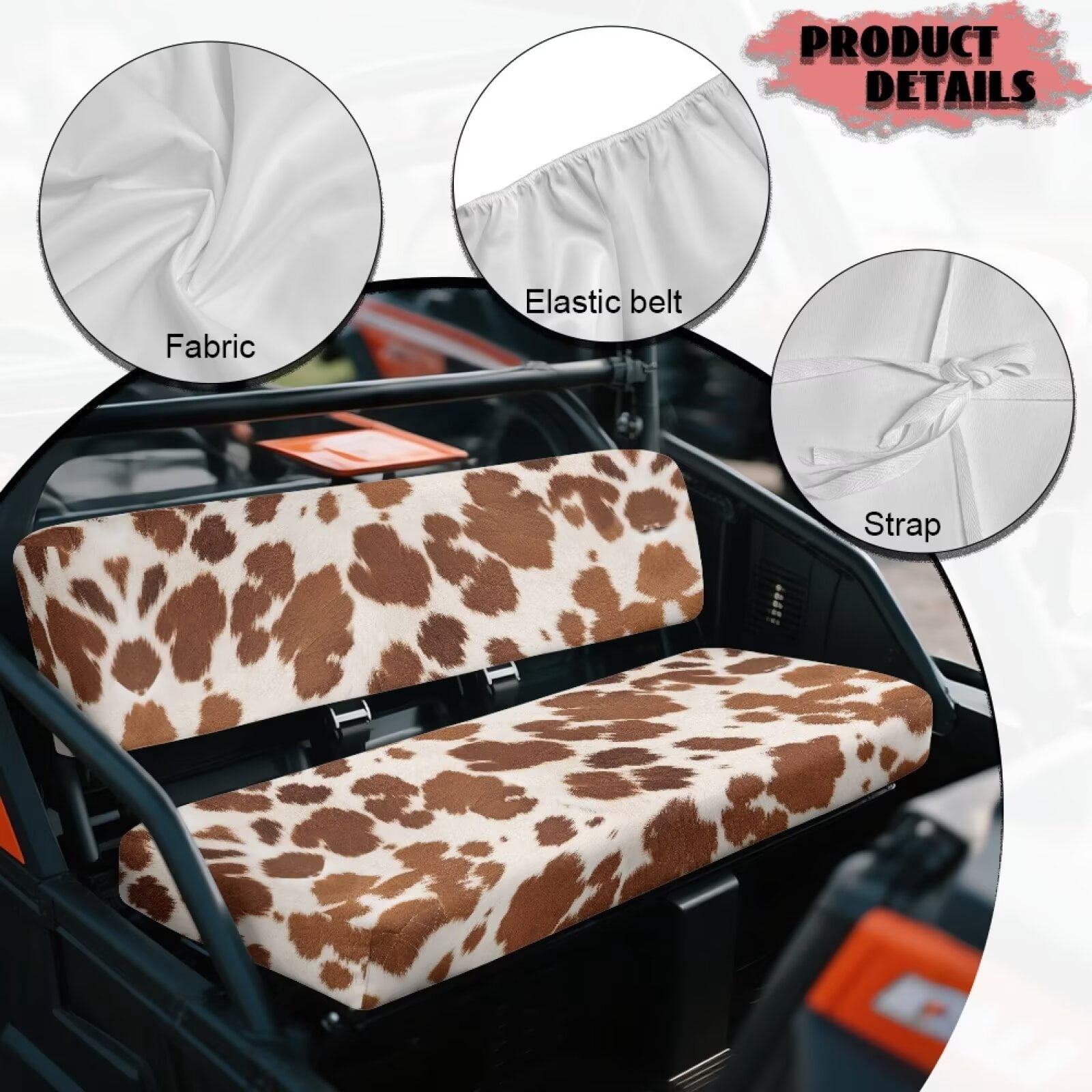 Uorisanigo UTV Seat Cover Compatible with Kawasaki Mule 4010 4x4 FE 2025 2023 2022 2021, Non-Slip Brown Cow Print Mule Bench Seat Cover Windproof All Weather UTV Accessories