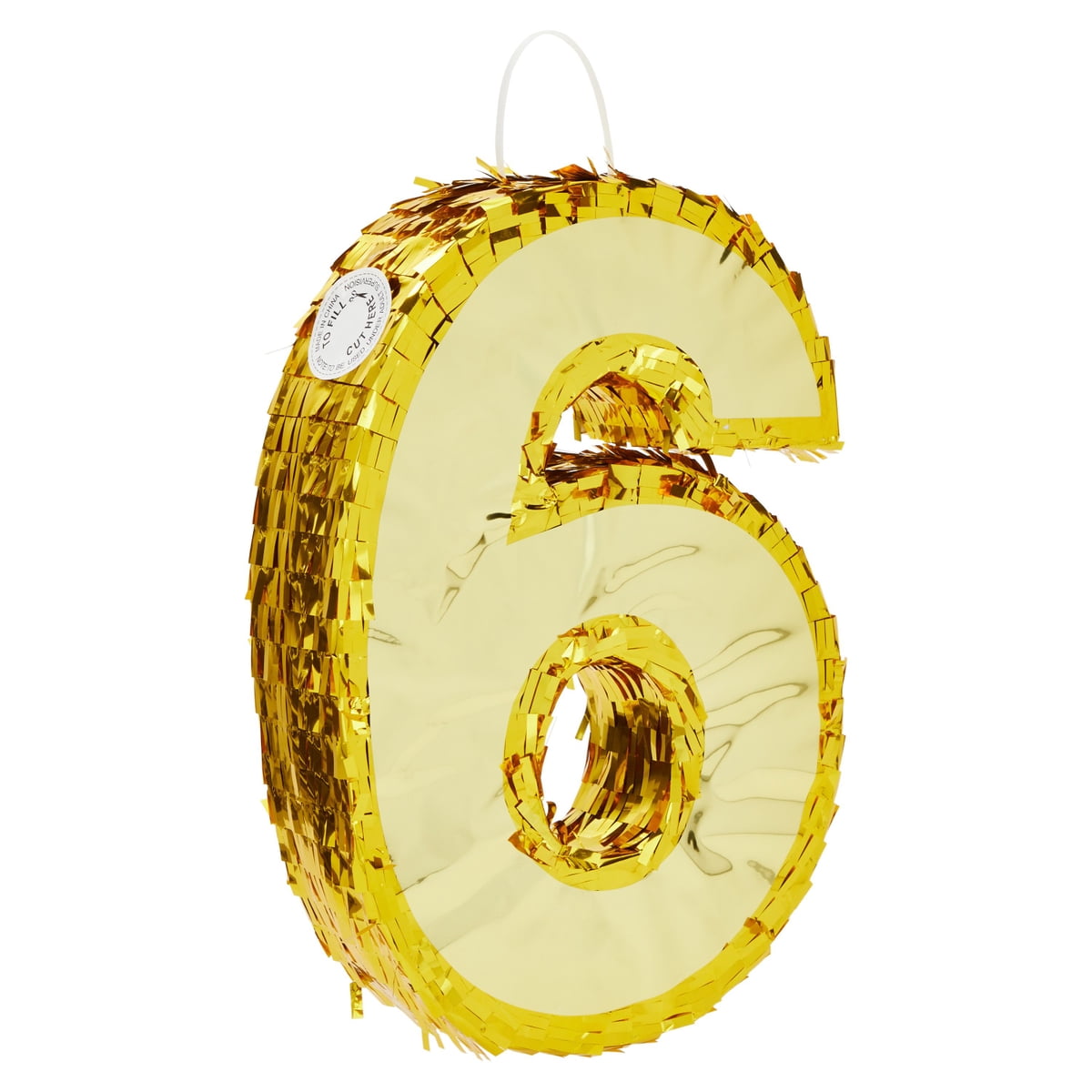Small Gold Foil Number 6 Pinata, Kids 6th Birthday Party Decorations Supplies, 15.5x10.5x3 In