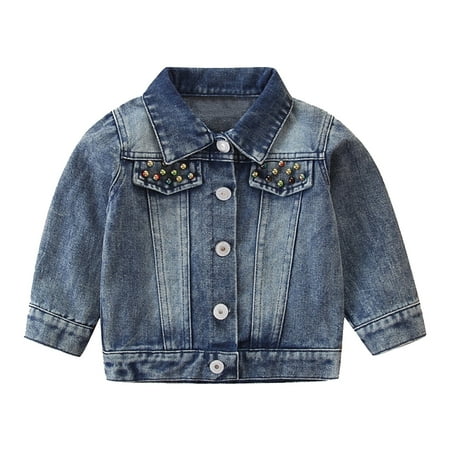 

Toddler Kids Baby Girls Sequins Love Heart Denim Jacket Ruffle Long Sleeve Button Down Jeans Coat Cowboy Overcoats Fall Spring Outwear with Pockets 3-4 Years Blue Sequin Heart