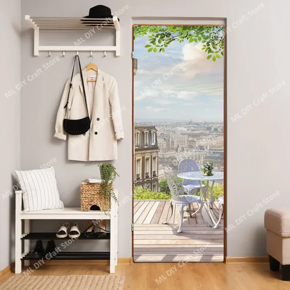 Printed D Like Immersive Italy Balcony Pattern Design Home ration Removable Door Sticker