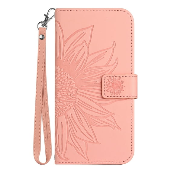 Allytech for Moto G-Stylus 4G 2022 Case 6.8", Embossed Sunflower PU Leather Anti-Scratch Magnetic Snap Protective Hand Strap Case for Motorola Moto G Stylus 4G 2022 (NOT for 5G), Pink