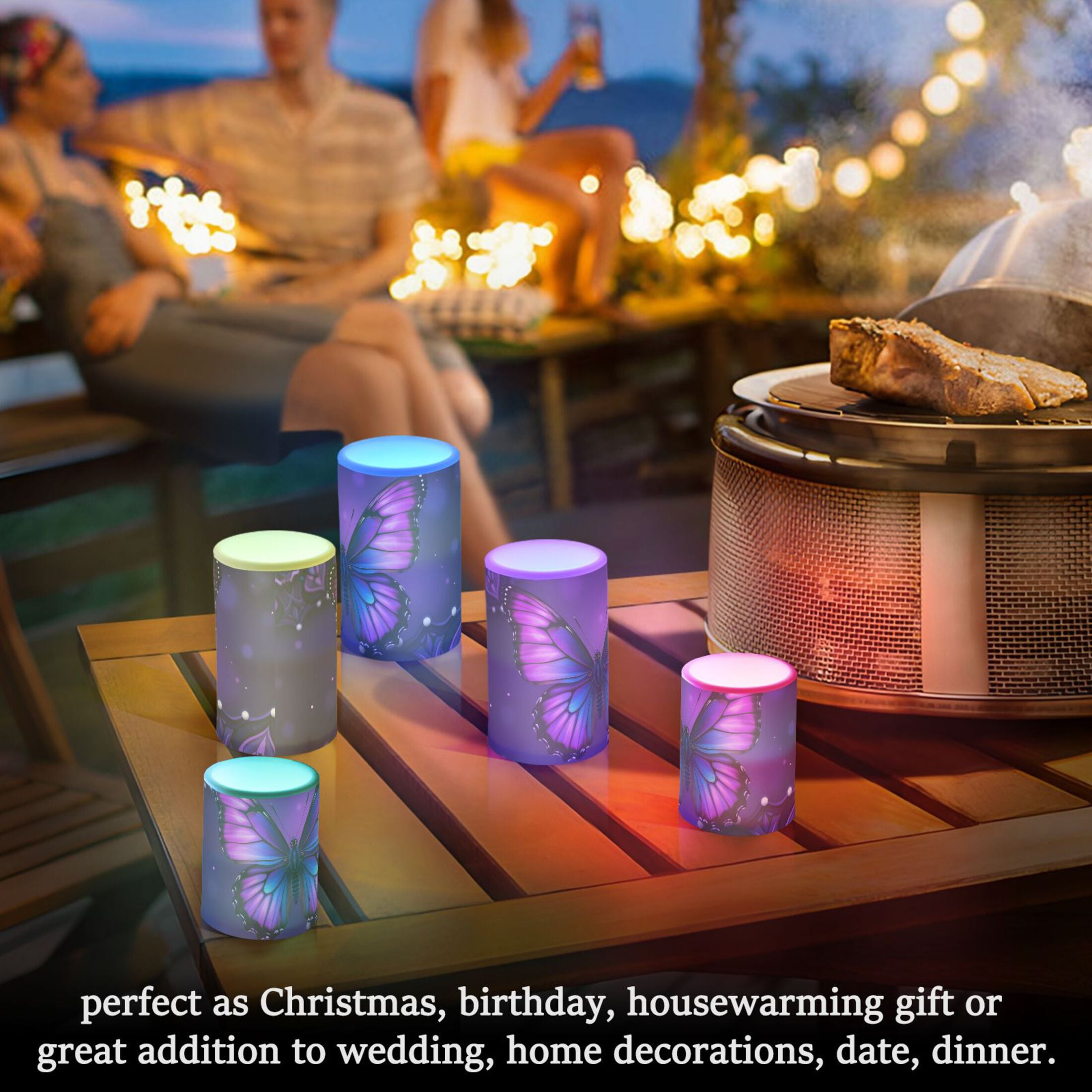 Mandala Flowers Purple Butterflies Flickering Flameless Candles LED Tealight Battery Operated with Remote Set of 2 Holiday Decor Ornaments