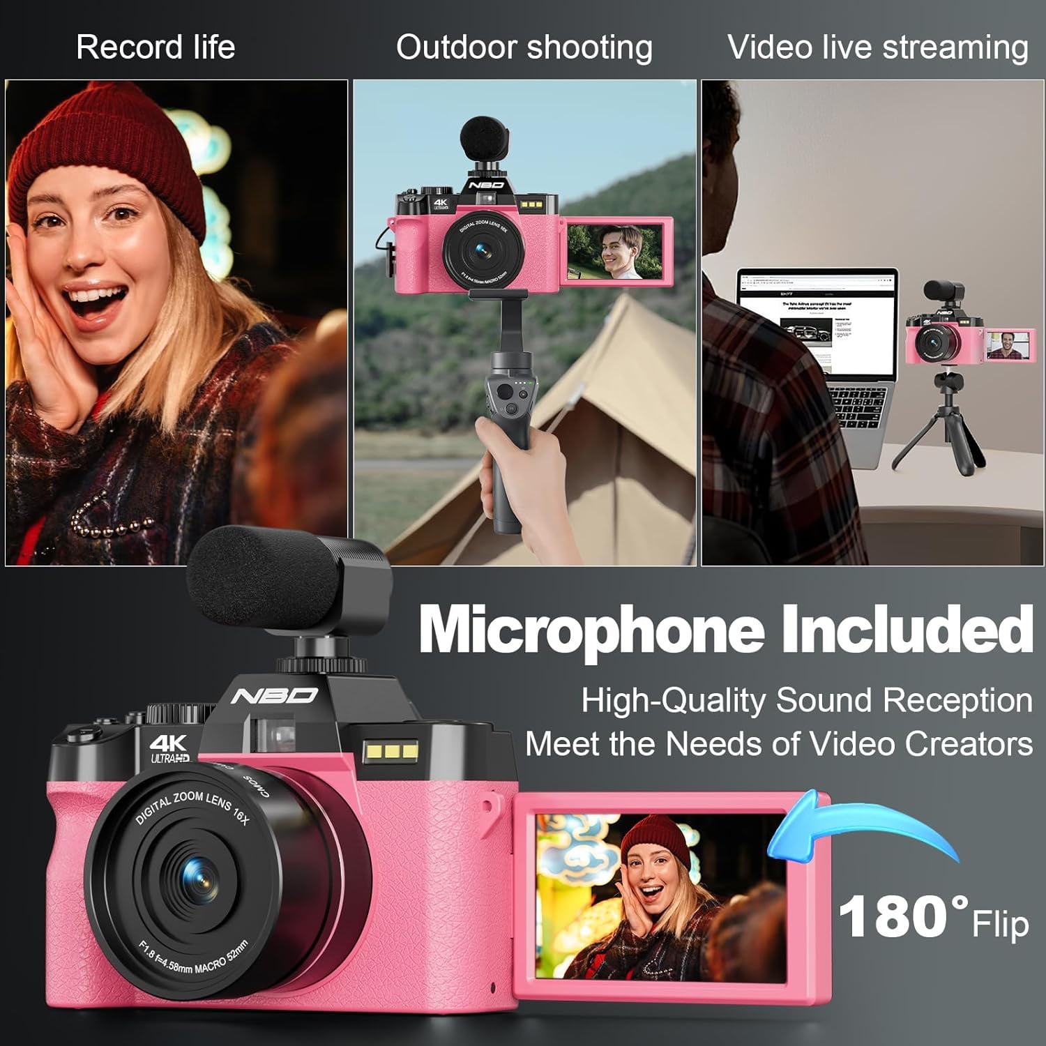 NBD 4K Digital Cameras for Photography,48 MP Autofocus Vlogging Camera with 52mm Wide Angle & Macro Lens