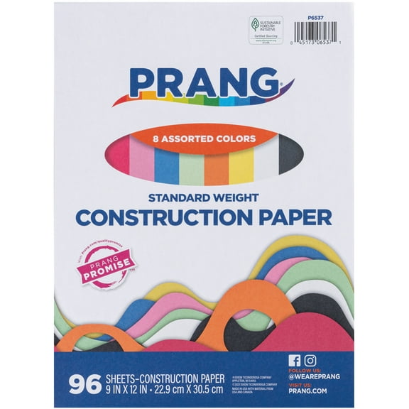 Prang (Formerly Art Street) TSF6 Lightweight Construction Paper, 8 Assorted Colors, 9" x 12", 96 Sheets