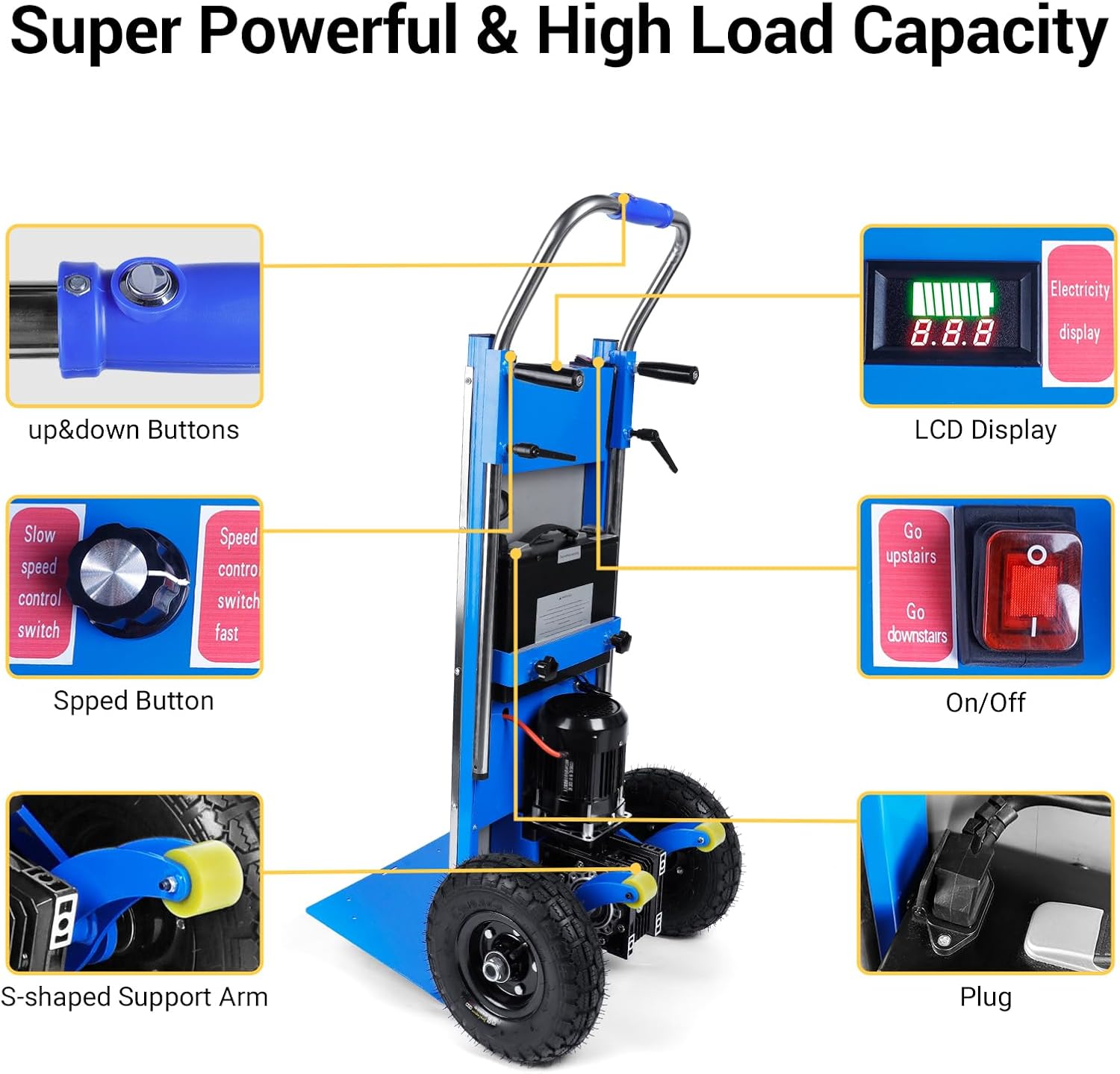 XUTUMM 1200W 880 lbs Stair Climbing Sack Hand Truck with Telescoping Handle & Pneumatic Wheels for Moving Furniture Fridge Appliance
