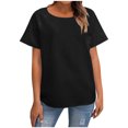 thumbnail image 1 of Camisas de Manga Corta para las Mujeres Casual, Moda Cuello Redondo Color Sólido, Blusas de Verano para las Mujeres, 1 of 9