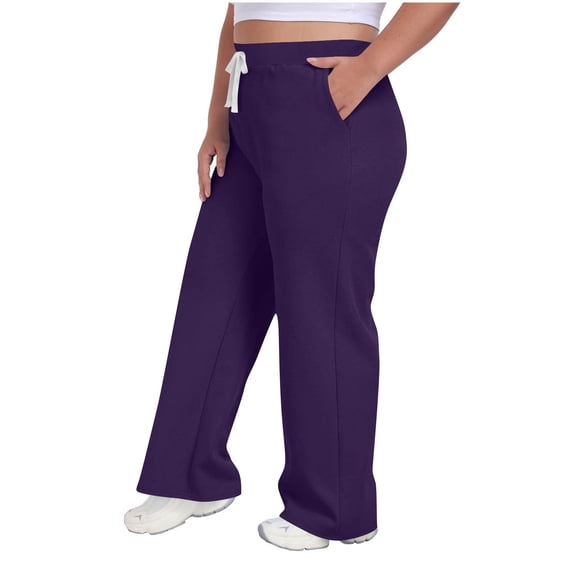 Sunnin Women Plus Size Pants Solid Color Drawstring Elastic Waist with Pockets Straight Comfort Pants