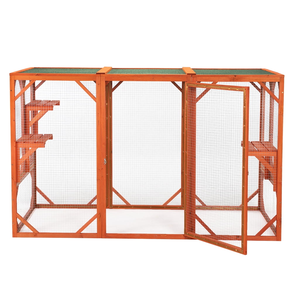 Kadyn Outdoor Cat Cage with Water-proof Asphalt Planks and Cat Perches, Wooden Cat House, Orange Kadyn Outdoor Cat Cage with Water-proof Asphalt Planks and Cat Perches, Wooden Cat House, Orange