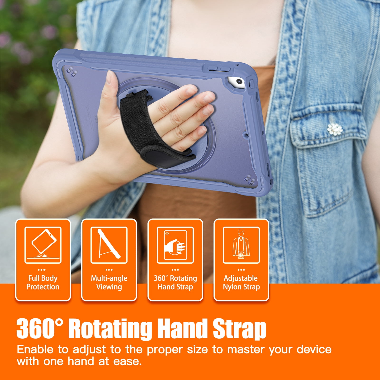 Dteck Case for iPad Air 2/iPad Pro 9.7"/iPad 5th/6th Generation,Military Grade Shockproof Silicone Protective Cover 360° Rotatable Stand- Shoulder Strap- Handle- Pencil Holder,Grey