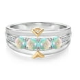 thumbnail image 2 of 925 Sterling Silver and 10K Yellow Gold White Simulated Opal and White Lab Grown Diamond 4-Stone Wedding Band Ring for Women (1.05 Cttw, Gemstone October Birthstone, Available in Size 5, 6, 7, 8, 9), 2 of 4