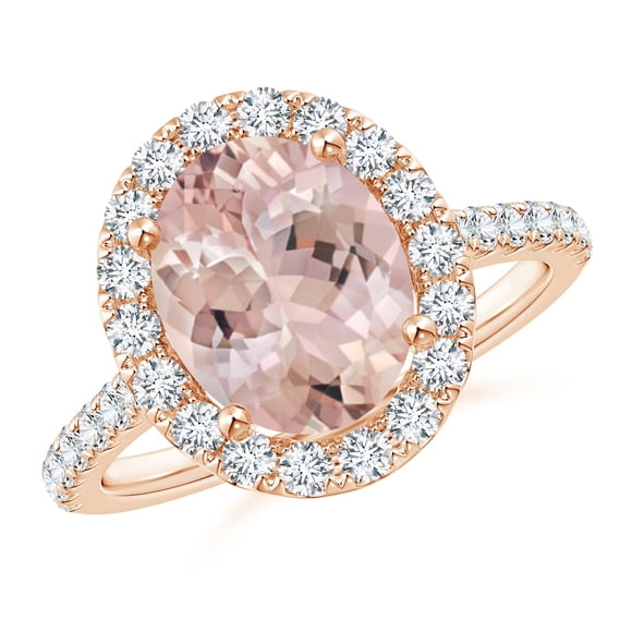 Angara Natural Morganite Ring - Prong-Set Oval 2.5 ct Morganite Halo Ring with Diamond Accents in 14K Rose Gold for Women (Ring Size = 11)