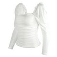thumbnail image 4 of LGASWYX Loose Tops For Women Women'S Fashion Mesh Sheer Sleeve Square Neck Top Puff Sleeve Slim Fit Blouse Long T Shirts For Women (White,Xl), 4 of 6
