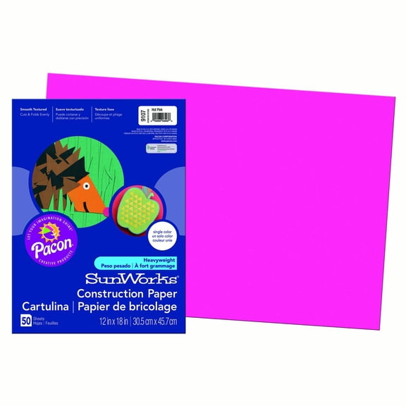 Pacon® SunWorks® Construction Paper, 12" x 18", Hot Pink - 50 Sheets per pack, 10 packs