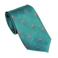 thumbnail image 1 of SummerTies Flamingo Necktie, Pink on Teal, Woven Silk, Standard Length, 1 of 1