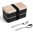 thumbnail image 1 of Original Bento Box Boxes Container Bundle Divider Japanese Style with Stainless Steel Utensils Spoon and Fork (Black), 1 of 5