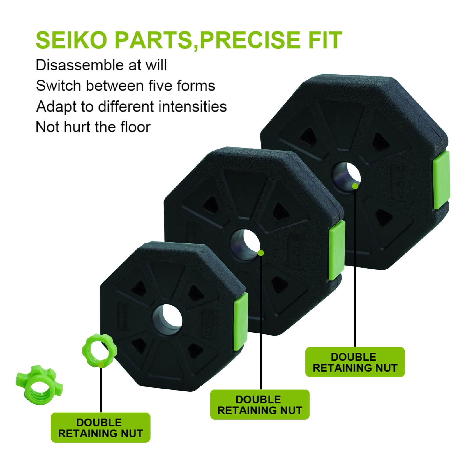 4-in-1 Adjustable Dumbbell Set – Free Weights for Home Gym, Converts to Barbell, Kettlebell, Push-Up Stand – Multifunctional Strength Training Equipment for Men & Women – 44 lbs, Green