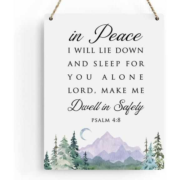 Wood Sign 8x10 Inch Decor In Peace I Will Lie Down And Sleep Psalm 48 Christian Gifts Bible Verse Wall Art Scripture Wooden Hanging Sign For Modern Home Office Bathroom Bedroom Decoration