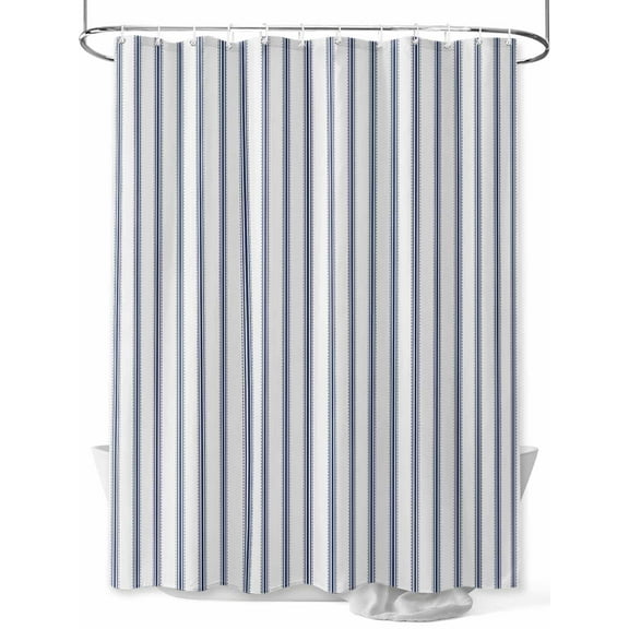 Fsddascl Navy Blue Striped Shower Curtain Set - 60" x 72" Washable Bathtub Curtain with 12 Hooks, Navy Blue White Stripes Farmhouse Waterproof Fabric Stall Shower Curtains for Bathroom/Bathtub