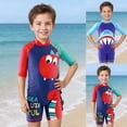 thumbnail image 2 of Boys Piece Swimsuit With Matching Swim Cap Cartoon Design Sun Rash Guard For Toddler And Kids Swimming, 2 of 5
