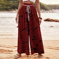 thumbnail image 2 of Clearance Deals Gnurob Wide Leg Pant for Womens Elastic Waisted Trousers Straight Palazzo Printed Slacks Cozy Drawstring Pants Relaxed Fit Loungewear Fashion Streetwear,A01-Red,X-Large, 2 of 5