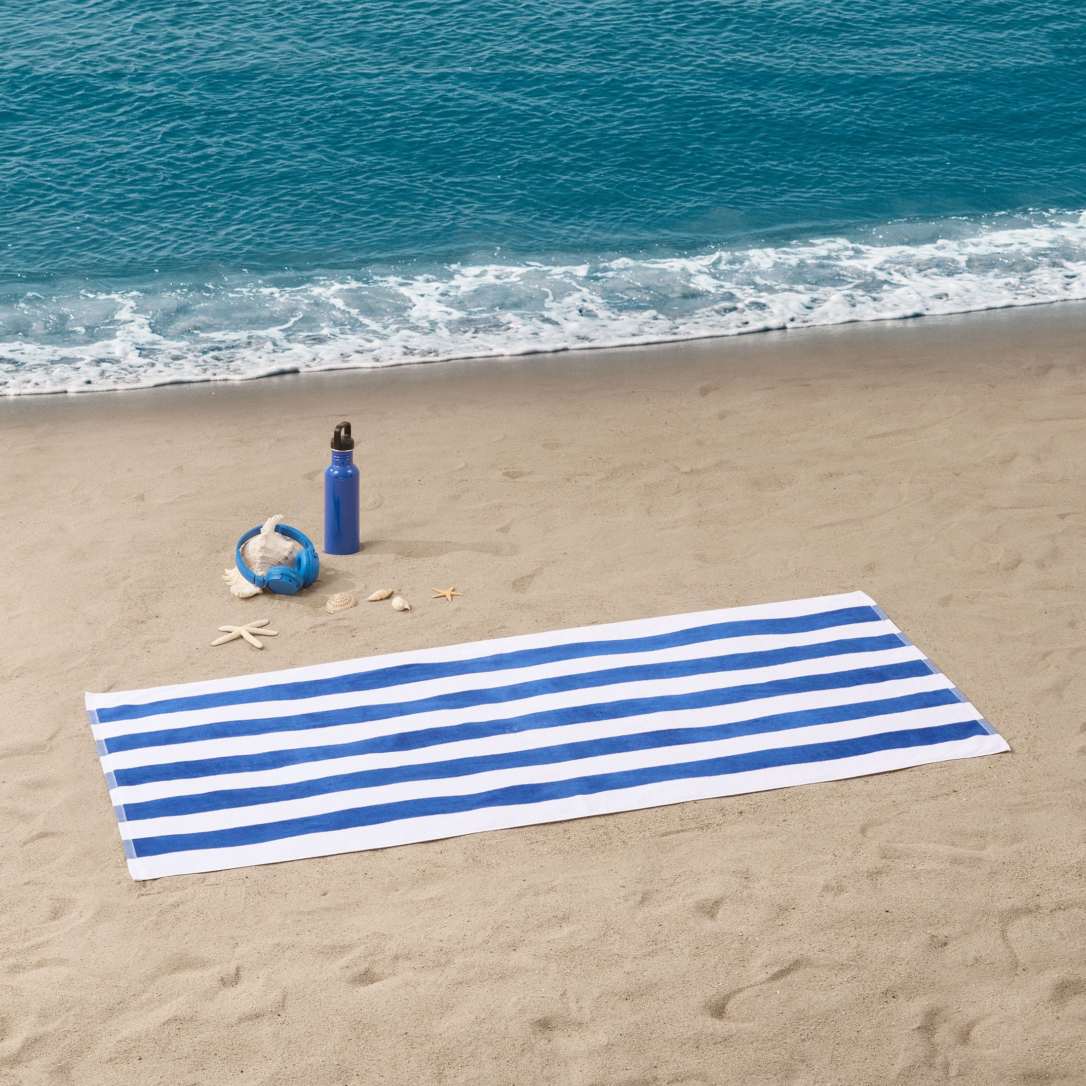 Mainstays Cabana Navy Striped Beach Towel, 58" x 28", Navy