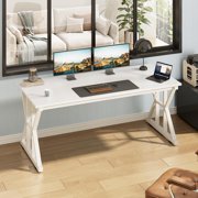 Computer Desk, 55 inch Large Office Desk, Study Writing Table with Thicken Frame, Gaming Desk, Modern Simple Desk for Home Office, White