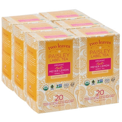 Lemon Leaves - Paisley Label Tea by Two Leaves and a Bud, Inc., Organic Tart Meyer Lemon Herbal Tea, 20 Count