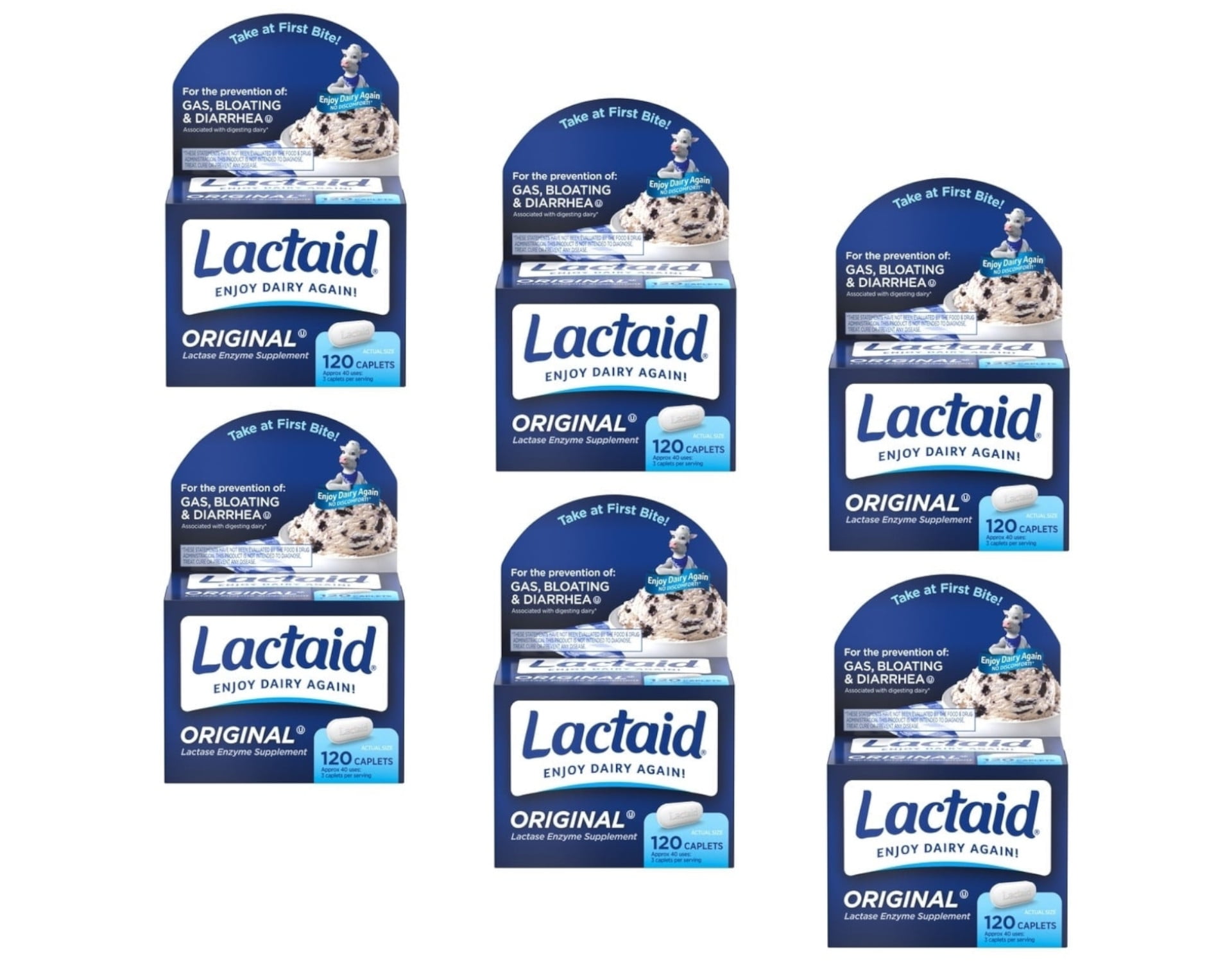6 Pack Lactaid Caplets Lactase Enzyme Supplement, 120 Count each
