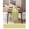 thumbnail image 6 of Yellow Beige Striped Short Table Runners 36 Inches, Cotton Linen Fabric Table Runner Dresser Scarf, Farmhouse Retro Lines Modern Tablerunner for Party/Kitchen/Dinner/Wedding Decor 13''x36'', 6 of 7