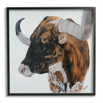 Stupell Longhorn Cattle Farmhouse Portrait Animals & Insects Painting Black Framed Art Print Wall Art