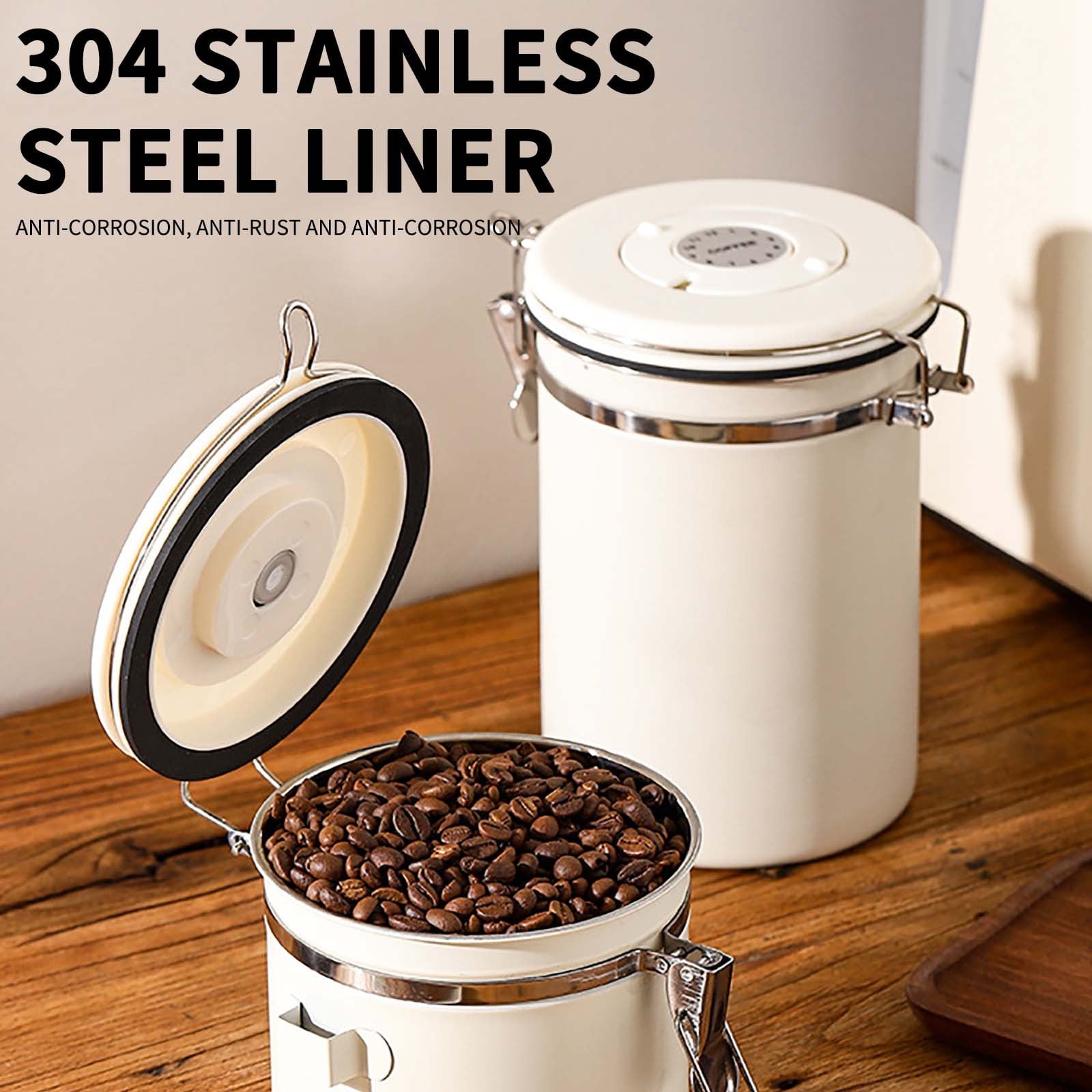 Matoen Coffee Canister Storage Container - Stainless Steel Airtight Coffee Bean Storage Grounds Container, Kitchen Food Container Jar for Cereal, Sugar, Tea, 1.8L