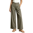thumbnail image 2 of LVHAOGJOB Wide Leg Pants for Women Stretch Trousers with Pockets Elastic Waisted Pleated Cotton Linen Loose Mujers Solid, 2 of 6