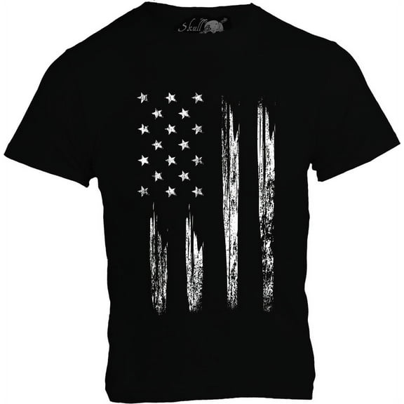 Distressed US Flag supporting Military and Veterans Mens T-Shirt Small Black