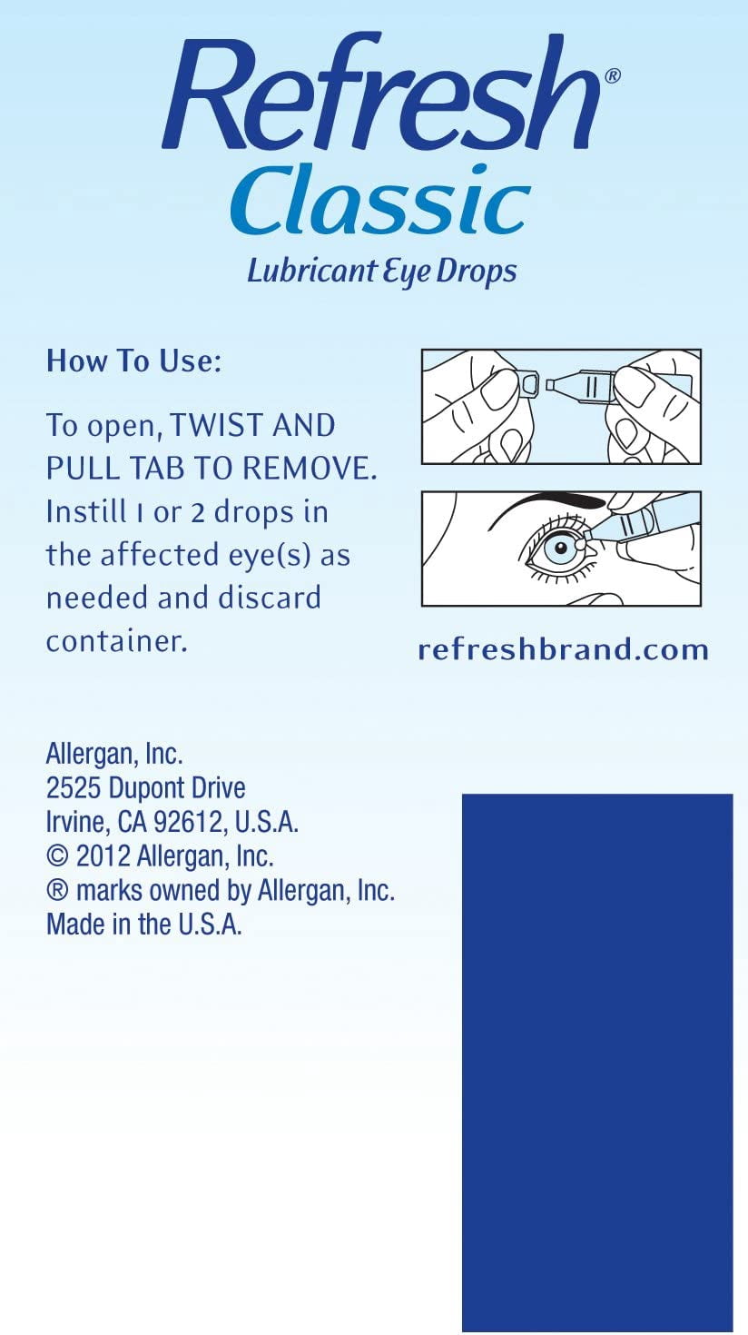 Refresh Classic Lubricant Moisturizing Eye Drops, Preservative Free, 0.01 oz, 50 Ct, 5 Pack